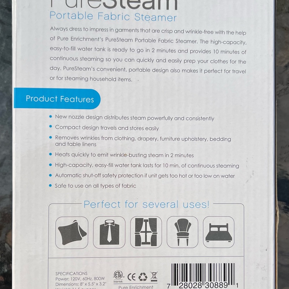Pure Enrichment White Portable Fabric Steamer - Picture 2 of 3